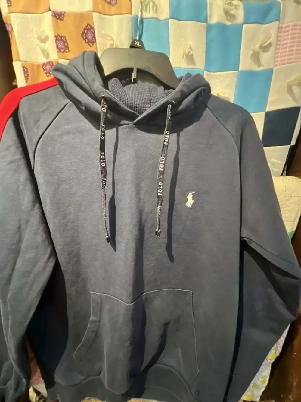 Polo Ralph Lauren Navy Blue Hoodie with Red and White Accents, Size small